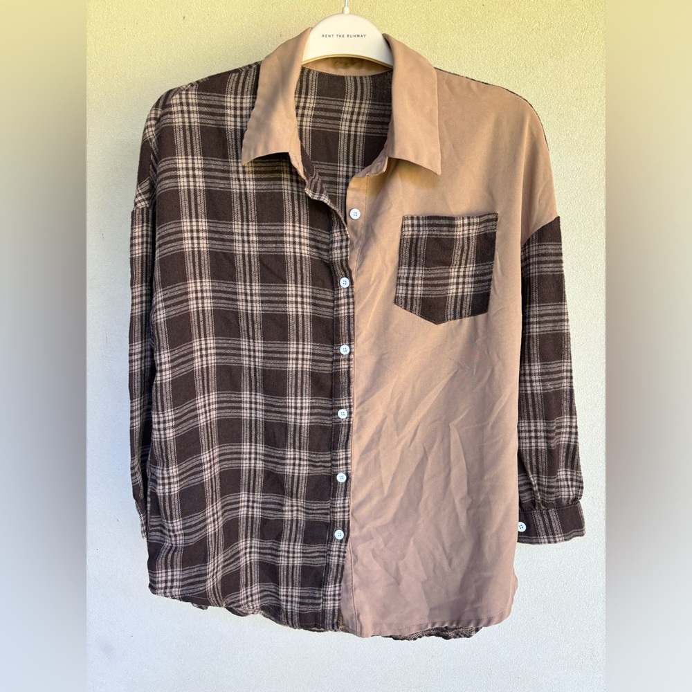 Brown women’s flannel style button down